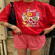 Heartfelt Daily Casual Graphic T-Shirt 100% Cotton Oversized Soft Breathable Casual Crewneck Short Sleeve Top Cute Aesthetic Daily Wear For Casual Wearers Fashion Lovers Daily Outfit Enthusiasts Gift Givers - 紅色 - 查看 18