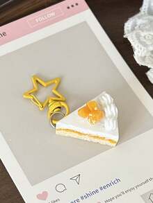 1pc 3D Star-Shaped Cake Keychain, Fun Realistic Mango Triangle Cream Cake Pendant, Macaron Color 3D Embossed Mini Dessert Bag Charm, Unique Anti-Lost Key Ring, Sweet Gift Suitable For Birthday, Valentine's Day And Best Friend Anniversary - Silver - View 10