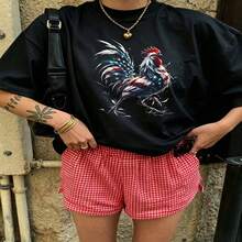 Heartfelt Daily Casual Graphic T-Shirt 100% Cotton Oversized Soft Breathable Casual Crewneck Short Sleeve Top Vintage Aesthetic Red Checkered Shorts Street Style Fashion Lovers Casual Wearers Daily Outfit Enthusiasts Gift Givers - 黑色 - 查看 18