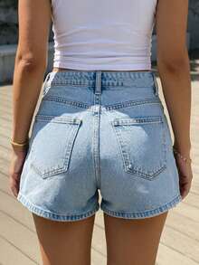 Summer New Hot-Selling Women's Denim Shorts, Casual Comfortable, Loose Wide Leg, Large Leg Opening, Classic Fashion, Simple Comfortable, Women's Stretch Denim Shorts - Baby Blue - View 4