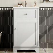 Mobile bagno in MDF, 51 x 46 x 87 cm, completamente laccato, con cassetto scorrevole e ripiani regolabili, ripiani  , gambe alte, lavabo integrato, bianco - Bianco - Visualizzare 4
