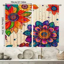 2pcs Bohemian Style Mandala Floral Print Rod Pocket Curtains, Modern Polyester Curtains, Suitable For Bedroom, Kitchen, Office, Living Room - Machine Washable, Multi-Functional Room Decor, Living Room Curtains - Multicolor - View 12
