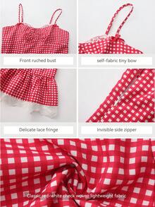 YIU Women's Red And White Plaid Lace Trim Cami Dress, Ruffle Mini Skirt Suitable For Beach Vacation, Sweet Style, New Spring/Summer Arrival - Red and White - View 4