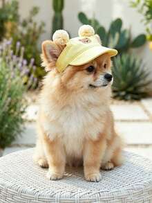 PETCIRCLE 1件寵物配件 狗狗貓咪小型犬幼犬 快樂小狗 泰迪 比熊 博美 可愛寵物戶外街拍防曬配件 球形熊太陽帽 - 黃色 - 黃色 - 查看 1