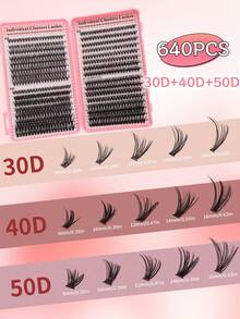 640片簇狀假睫毛 D捲 30D+40D+50D 8-16mm 混長 DIY 個別睫毛簇 柔軟輕盈可重複使用 自然濃密 睫毛接種套裝 初學者適用 日常婚禮約會派對節日萬聖節居家旅行使用 - D - 查看 3