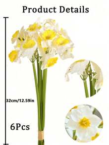 6/3/1 pieza Narcisos artificiales, Narcisos realistas blancos y amarillos, Adecuados para decoración de bodas, Decoración interior del hogar, Flores artificiales realistas para arreglos del hogar y bodas - Multicolor - Ver 9