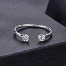 BAMOER Anillo Abierto de Plata de Ley 925 Genuina con Doble Moissanita Redonda, Engaste de Bisel, Banda Ajustable Envolvente, Regalo Ideal de Cumpleaños & Aniversario para Mujeres - MSR096-E - Ver 4