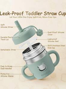 2PCS Sippy Cups For Toddlers, 10 OZ Spill Proof Kids Cup, Kids Water Bottle Leak Proof Stainless Steel Tumbler With Handle, Silicone Straw & Sleeve - Berry & Peach - View 3