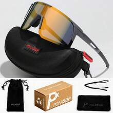 1 Set POLASUP Contrast Color Sports Cycling Glasses, One-Piece Lens, Half-Frame Hollow Tech Style Design, Lightweight Non-Slip Temples, Suitable For Cycling, Running, Outdoor Activities, Etc. Comes With Hard Case, Storage Bag, Glasses Strap And Cleaning Cloth, Complete Accessories, Fashionable Unique Unisex - Multicolor - View 11