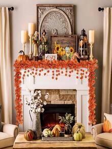 12 piezas, Corona de hojas caídas de otoño, Decoración de otoño, Hojas caídas artificiales, Corona de enredadera de hojas de arce colgante de otoño, Adecuada para el hogar, jardín, fondo de pared, chimenea, boda, fiesta, Halloween, Decoración de Acción de Gracias - Rojo - Ver 6