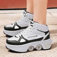 4-Wheel Roller Shoes, Switchable Walking And Skating Modes - Black and White - View 2