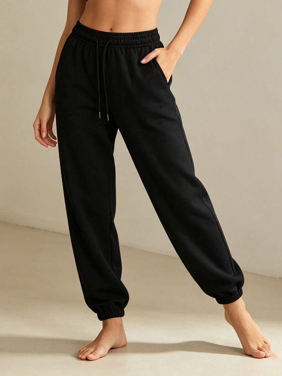 1PC Women's Outdoor Soft Comfortable Casual Pants, Solid Color Design. Autumn Sports Black - Black - View 1