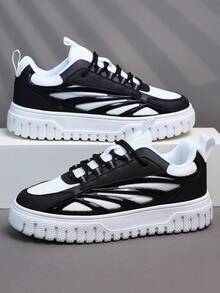 Men's Athletic Shoes, Casual Running Shoes, Jogging Shoes, Walking Shoes, Low-Top Fashion Gradient Color Sneakers, Tennis Street Style - Black and White - View 4