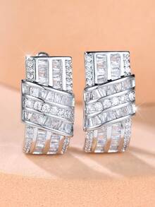 1 Paar schimmernde elegante weiße Zirkonia Knoten Ohrstecker, für sie entworfen, luxuriöser Party-Schmuck, als Geburtstagsgeschenk für sie - Silber - Übersicht 2