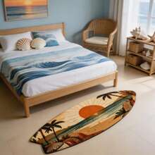 1 pieza Alfombra con forma de tabla de surf con rayas geométricas, alfombra de cachemira sintética 300 para el lado de la cama, alfombra decorativa, decoración de dormitorio, alfombra pequeña, alfombra, decoración del hogar, alfombra de sala de estar, alfombra pequeña de sala de estar, alfombra de dormitorio, decoración del hogar de sala de estar, alfombra para exteriores, alfombra lavable - Multicolor 3 - Ver 3