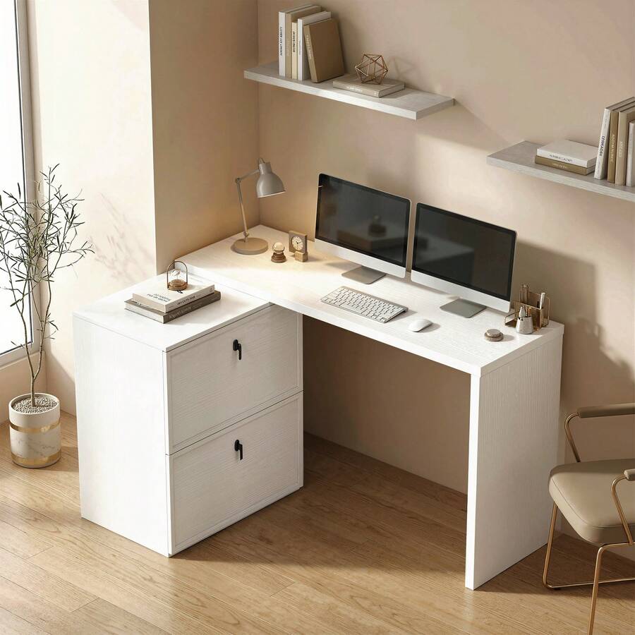 Computer Desk, Drawers, MDF, For Home Office, Study Room And Workstation, White, 163 X 39 X 75 Cm - White - View 1
