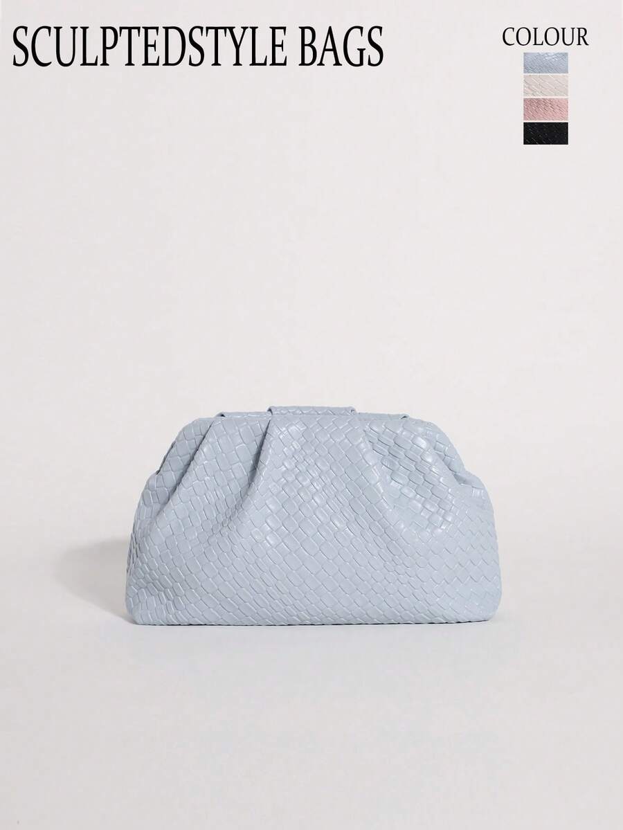 SCULPTEDSTYLE BAGS 1個淺藍色編織壓紋PU純色雲朵包 時尚女款手提包 褶皺設計 抓皺包 離合包 鍊條斜背包 極簡風格女款晚宴包 適用於舞會派對 - 淺藍色 - 查看 1