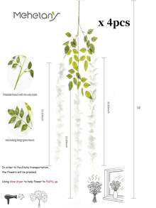 MEHELANY 12 piezas Guirnalda de enredadera de glicina artificial de 110 cm, flor y hoja artificial blanca de seda, guirnalda larga colgante, adecuada para decoración del hogar, fiesta, boda, Día de San Valentín, regalo de cumpleaños, ceremonia de graduación, decoración de jardín, plantas al aire libre, jardinería, flores artificiales - Blanco - Ver 7