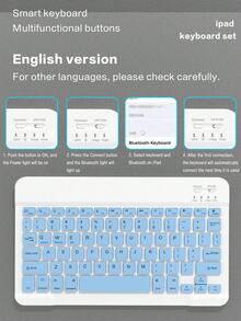 Funda con teclado inalámbrico Bluetooth ligero con función de suspensión/activación automática, teclado desmontable, batería de 150mAh, soporte delgado con soporte para lápiz, compatible con iPad, regalo de Pascua de primavera - Celeste - Ver 9