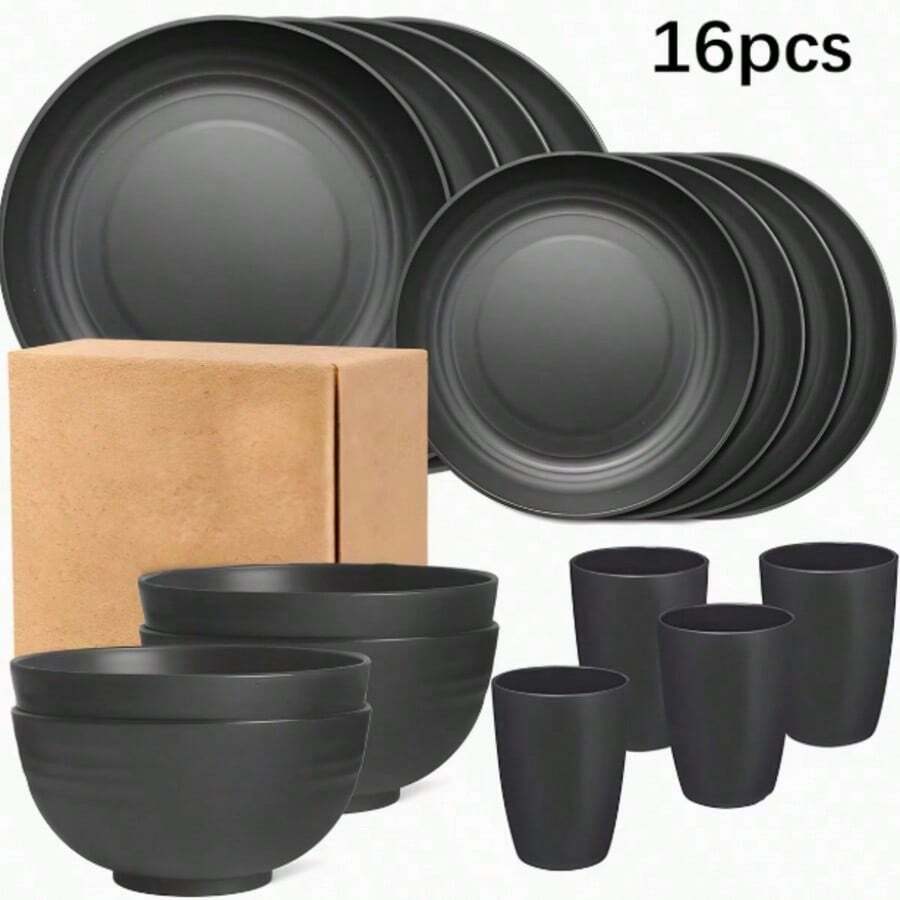16-Piece Cutlery Set. Perfect For Home And Restaurant Use, And A Must-Have For Apartments, Kitchens, Parties, Festivals, And Outdoor Camping. - Black - View 1