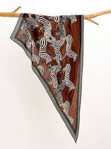 Pañuelo triangular de seda con estampado de cebra primavera/verano nuevo, pañuelo versátil para uso profesional y diario, protección del cuello, decorativo, multifuncional, pañuelo bandana, protección solar, pañuelo versátil para la cabeza, corbata decorativa - Café integral - Ver 1