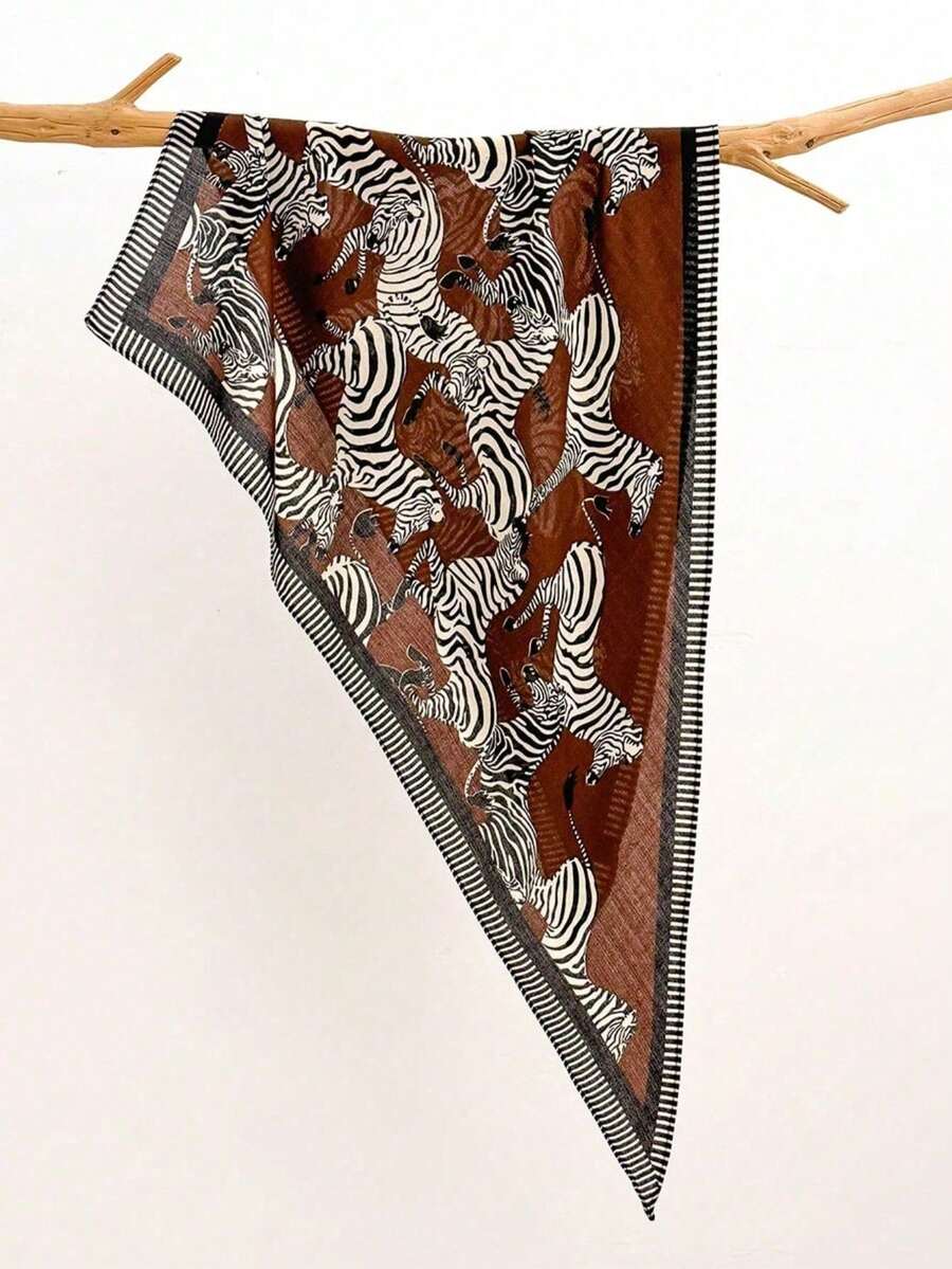 Pañuelo triangular de seda con estampado de cebra primavera/verano nuevo, pañuelo versátil para uso profesional y diario, protección del cuello, decorativo, multifuncional, pañuelo bandana, protección solar, pañuelo versátil para la cabeza, corbata decorativa - Café integral - Ver 1