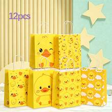 6/12/24pcs Yellow Duck Theme Paper Bags, Bright Yellow Main Color, Perfect For Kindergarten Parties, Story Time Activities, Scavenger Hunts, Classroom Rewards, Birthday Decorations, Theme Party Gift Wrapping, Family Gathering Decor, Portable Gift Bags, Outdoor Picnics - 534 - View 12