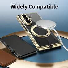 VIETAO 360-Degree Rotating Stand Electroplating PC Material Transparent Magnetic Phone Case Compatible With Samsung Galaxy Z Fold 8 Ultra 7 6 5 Fold8 Fold7 Fold6 Fold5 Invisible Bracket Phone Case - Gold - View 3
