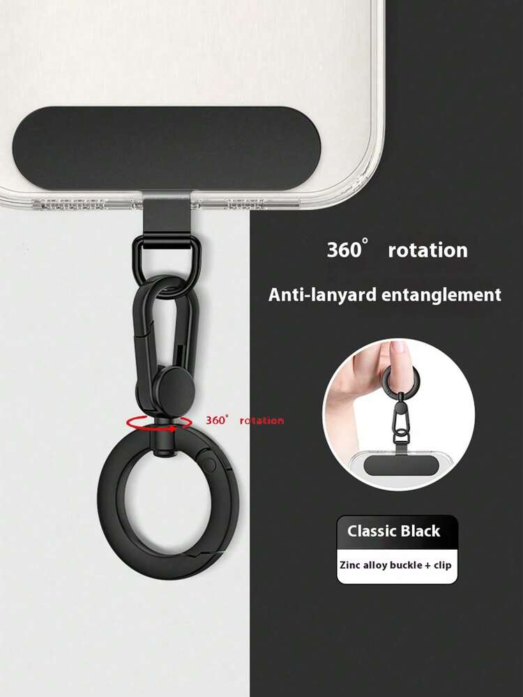 360° Rotatable Phone Lanyard, Zinc Alloy Keychain, Detachable Mini