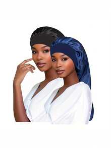 1pc Women's Satin-Lined Bonnet With Elastic Band, Various Colors, Soft Polyester Jersey Lined Long Hair Bonnet, Sleep Cap For Women, Solid Color Nightcap For Bathing & Sleeping, Spring/Summer/Fall Sleep Bonnet - A - View 22