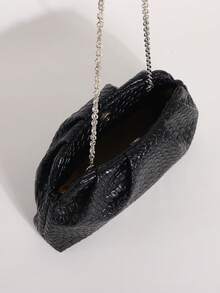 SCULPTEDSTYLE BAGS 1 pièce Sac nuage en PU gaufré tressé noir couleur unie Sac à main mode pour femmes Design plissé Sac froncé Pochette Sac bandoulière à chaîne Style minimaliste Sac de soirée pour femmes Pour fête et bal - Noir - Voir 8