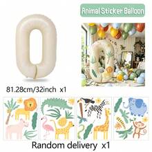 32 Inch Cream 0-9 Number Balloon Set With Jungle Animal Stickers, Large Foil Balloons, Suitable For Children's Adventure Activities, Birthday Party Decorations, Wildlife Theme Party, Wedding, Birthday, Bachelor Party, Bachelorette Party And Other Jungle Animal Theme Parties. - Sticker Version - Milky White - View 20