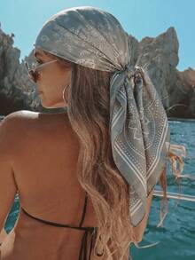 1pc Bohemian Style Fashion Luxury Paisley Print Women's Bandana, Spring/Summer Casual Multi-Functional Scarf Sun Protection Shawl, Suitable For Daily And Outdoor Wear - Silver Gray - View 2