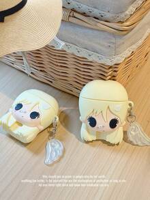 1pc Angel Wing Girl Bluetooth Earphone Case Suitable For Airpods Pro/Pro2/Pro3/Airpods4 Earphone Protective Cover - Light Yellow - View 6