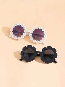 2 Pairs New Kids Glasses Set With Fresh White Flower Design, Assorted Styles, Suitable For Outdoor Wear. Must-Have Decorative Prop - Multicolor - View 2
