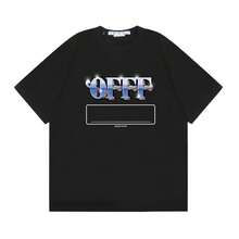Primavera/Verano Nueva Camiseta de Lujo Unisex con Cuello Redondo y Patrón de Flecha y Letras OW, Manga Corta, Camisetas de Moda - Negro - Ver 1