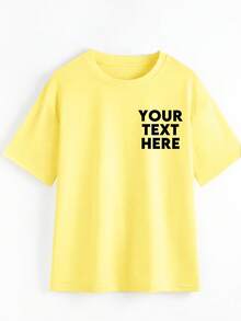 Camiseta personalizable para mujer, personalizable por delante y por detrás, se puede añadir texto, se puede elegir el color y la fuente, camiseta de manga corta para mujer para deportes - Amarillo - Ver 2