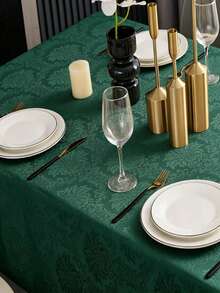 1pc Splash-Proof Rectangular Multi-Size Jacquard Tablecloth, Pattern Luxurious Texture Exquisite Jacquard Tablecloth, Washable Polyester Decorative Tablecloth, Suitable For Various Dining Occasions, Holidays Or Formal Events - Dark Green - View 5