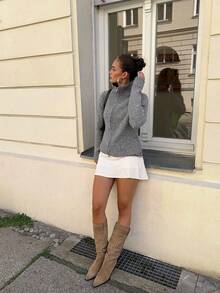 Women's Stand Collar Double Zipper Long Sleeve Autumn/Winter Minimalist Casual Fashion Versatile Knit Cardigan, Suitable For Daily Outings And Street Commuting - Grey - View 5