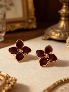2pcs/Set Elegant Enamel Flower Shaped Women's Cufflinks, Suitable For Shirts, Perfect For Daily And Holiday Wear, Ideal Gift For Friends - Multicolor - View 5