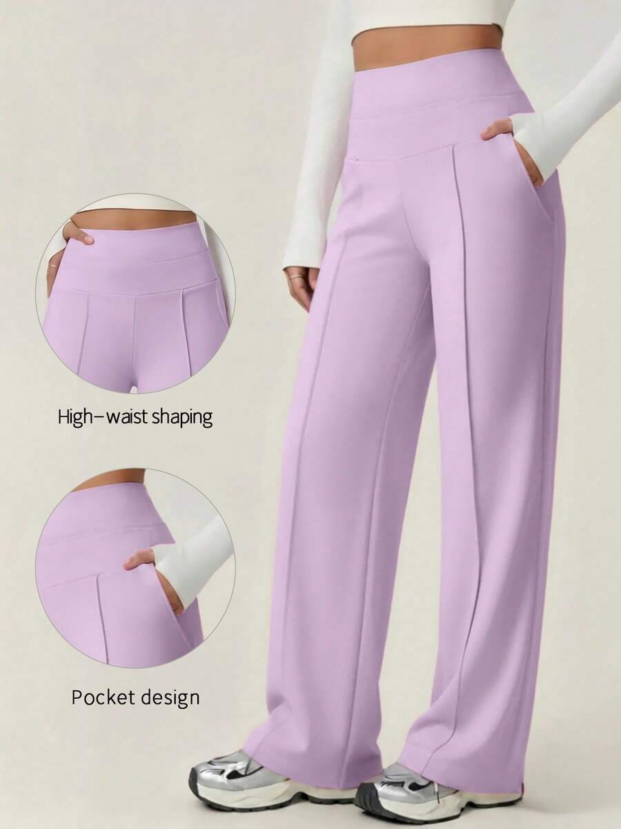 TimeOff Women's 1pc Solid Color Side Pocket Draped Straight Leg Sports Pants - Purple - View 1