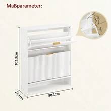 Zapatero de 80 x 24 cm con frontal ranurado, altura regulable con dispositivo antivuelco y mesa auxiliar decorativa para la entrada, en color blanco. - Blanco - Ver 3