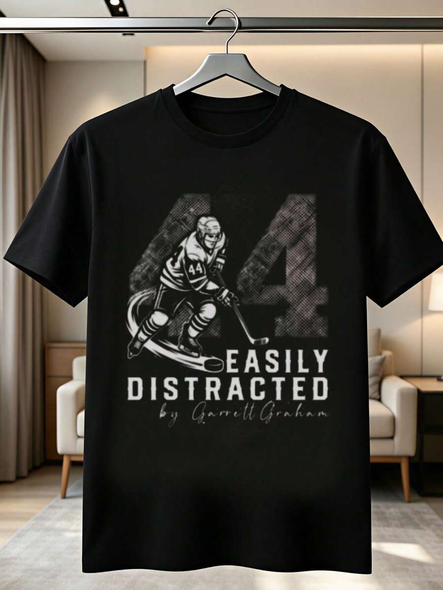 Fácilmente Distraído por Garrett Graham 44 Camiseta de Hockey Romántica de Hippodent con Diseño Floral Abstracto y Natural - Negro - Ver 1