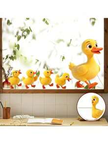 1pc Static Cling Duck Parent & Child Window Sticker, Pastoral Style 2D Flat Glass Decal, Glue-Free Removable Home Window & Storefront Decorative Sticker - Duck - View 1