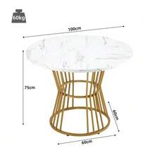 Dining Set (5 Pieces), Including A Table And Four Chairs, A Round Table 100 Cm In Diameter With Gold Metal Legs, A White MDF Top And Green Velvet Dining Chairs. - 彩色 - 查看 7