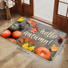 1 pieza/2PCS/3PCS Alfombras de piso de otoño, impresas con hojas de arce, calabazas y letras "Hola Otoño". Antideslizantes, absorbentes de agua y lavables a máquina. Decoración de estilo rústico para cocina, sala de estar, pasillo, baño y entradas - Multicolor - Ver 17