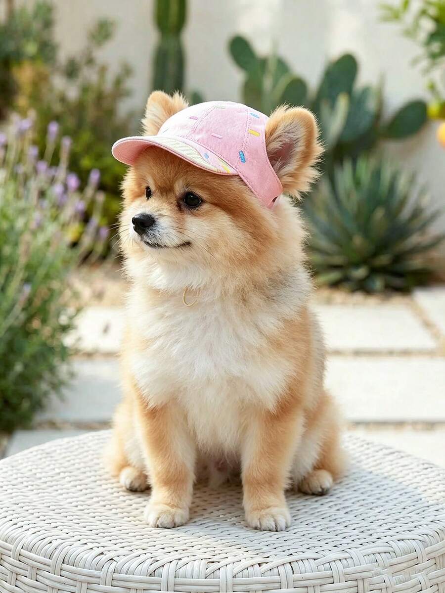 PETCIRCLE 1個寵物帽子 春季可愛寵物街頭風戶外遮陽帽 小狗棒球帽 冰淇淋棒球帽 - 粉紅色 - 粉色 - 查看 1