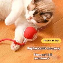 Cat Toy Ball with Tail Rope, Smart Rolling Ball, LED Light, Electric Self-Rolling Pet Toy, Interactive Cat Jumping Ball, Automatic Cat Teaser Ball, Small Dog Toy, Pet Excercise, Cat Activity - Rojo - Ver 7