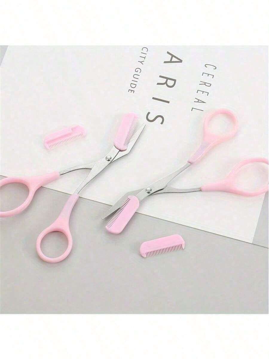 Curved Blade Eyebrow Scissor With Built-In Comb Set, Precision Brow Trimming Combination Kit For DIY Eyebrow Shaping, Portable Stainless Steel Beauty Shear For Facial Hair Trim Daily Makeup Grooming Small Cosmetic Tool Accessories.
