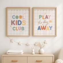 1件裝 帆布裝飾畫 兒童房牆面裝飾 波希米亞風「Cool Kids Club」裝框畫與「Play Every Day」兒童藝術畫 中性風格 即可掛裝 適合幼兒臥室、遊戲室、托兒所、嬰兒洗禮禮物、兒童禮物、趣味友誼主題 現代俏皮兒童房裝飾 - 彩色 - 查看 3